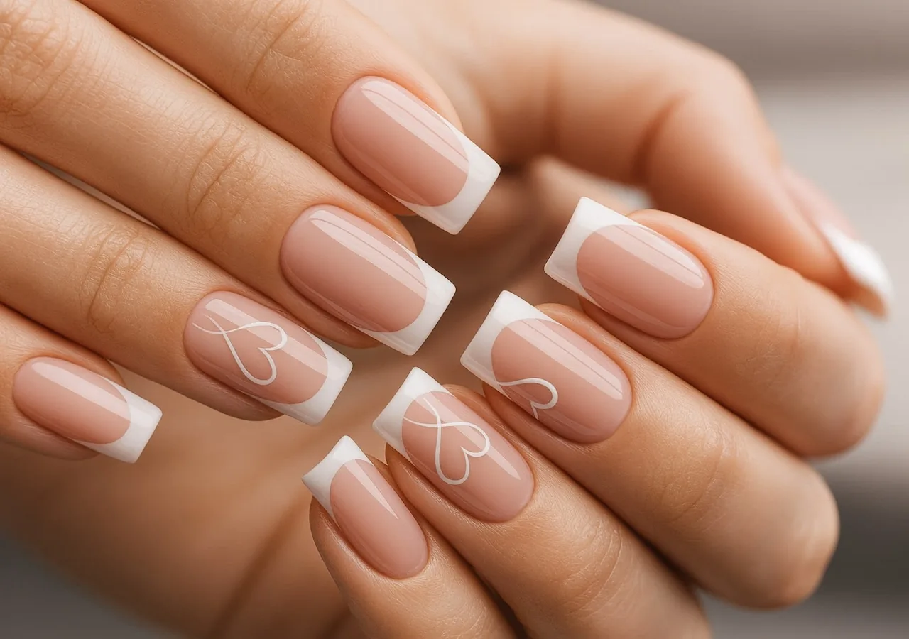 Nagelverlängerung mit French-Design und Herzchen im Nagelstudio Hagen