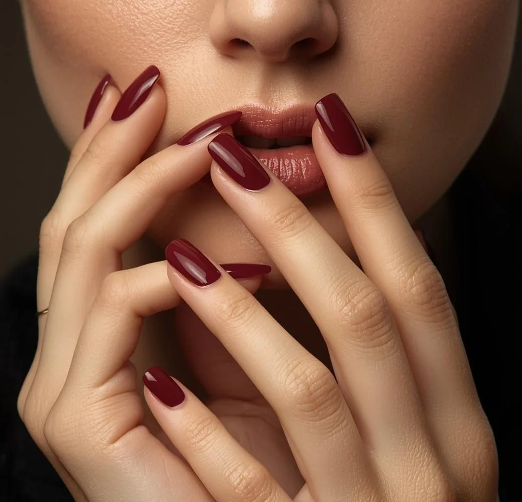 Russische Maniküre mit dunkelrotem Gel-Lack im Nagelstudio Hagen